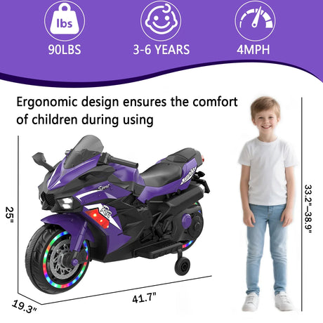 12V Violet Kids Electric Motorcycle With Bluetooth Music - Omega Lifestyles