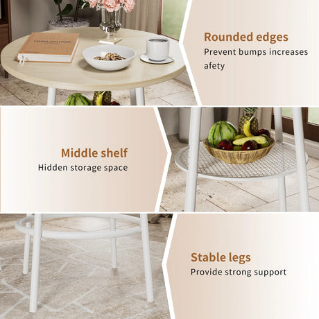 3-Piece White Oak MDF Dining Table Set With Stools - Omega Lifestyles