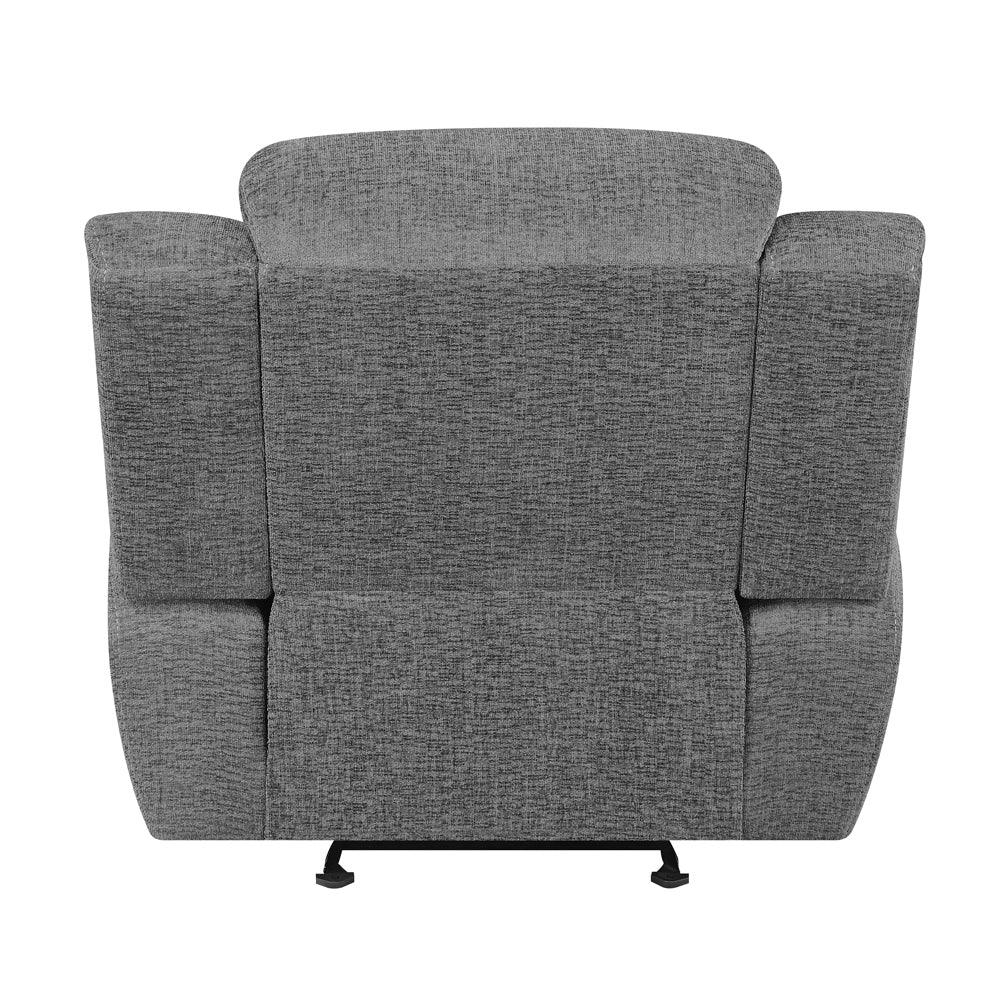 Charcoal Upholstered Glider Recliner With Cushioned Arms - Omega Lifestyles