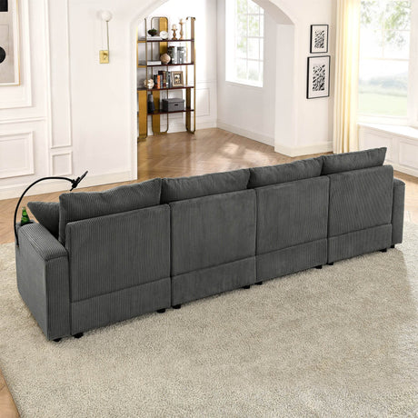 Modern Corduroy 4-Seat Armless Sofa With Storage - Omega Lifestyles