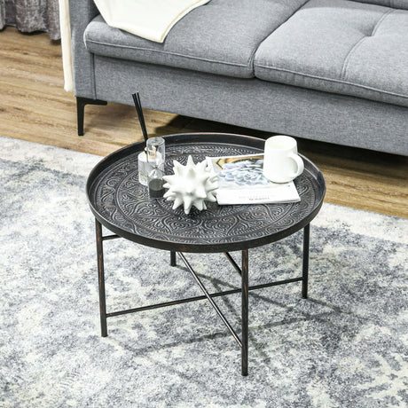Pewter Metal 24-Inch Round Coffee Table - Omega Lifestyles