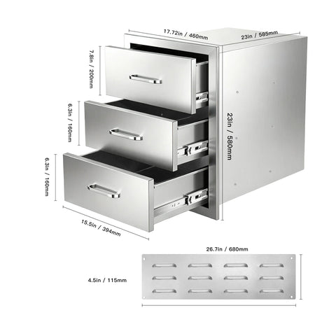 Stainless Steel Outdoor Kitchen Triple Drawer Cabinet - Omega Lifestyles