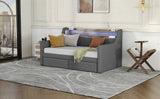 Twin Linen Upholstered Daybed With Storage Drawers Charging Station - Omega Lifestyles