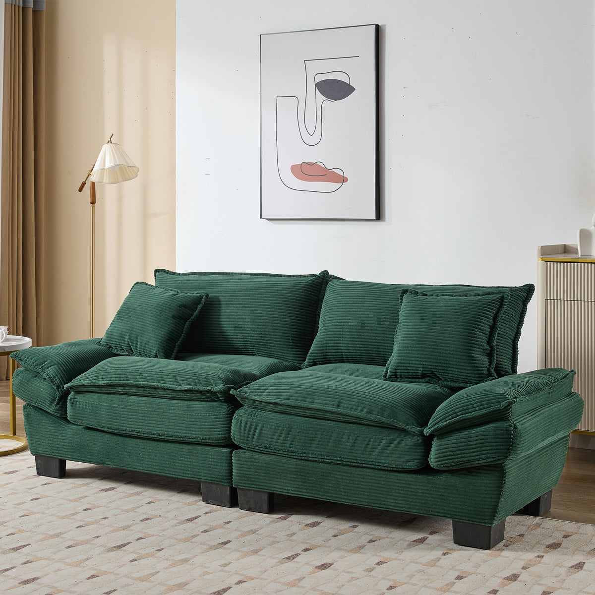 Green Corduroy Upholstered Sofa Loveseat With Pillows