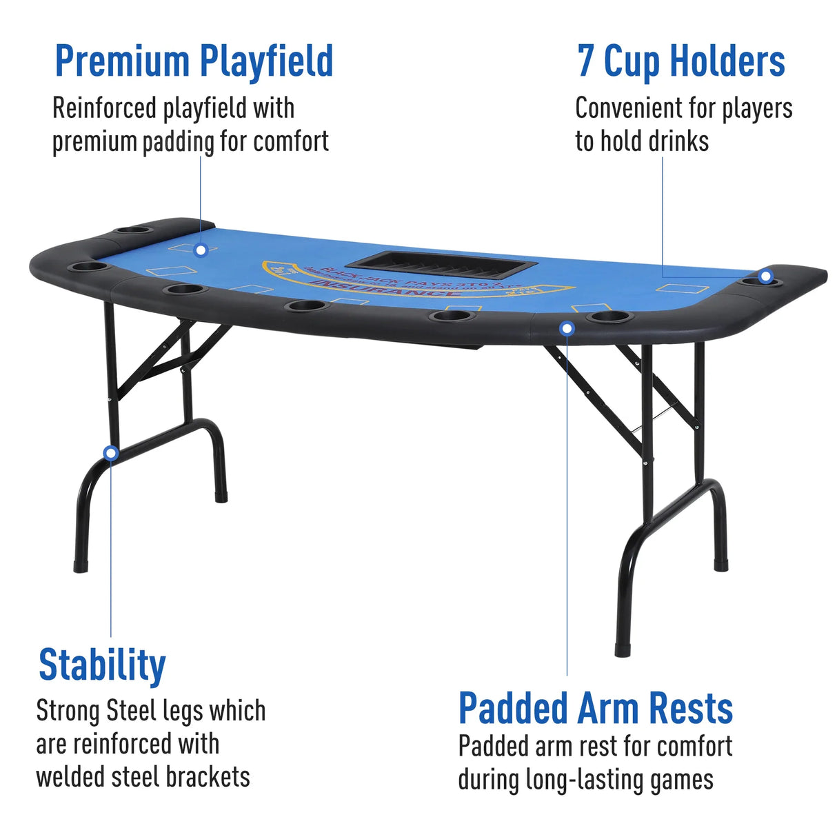 Foldable Half-Shape Blackjack Poker Table With Cup Holders - Omega Lifestyles
