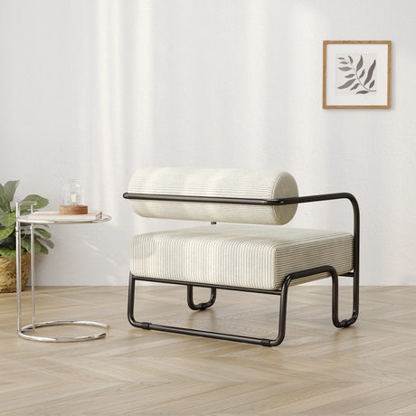 Beige Corduroy Iron Frame Living Room Accent Chair - Omega Lifestyles