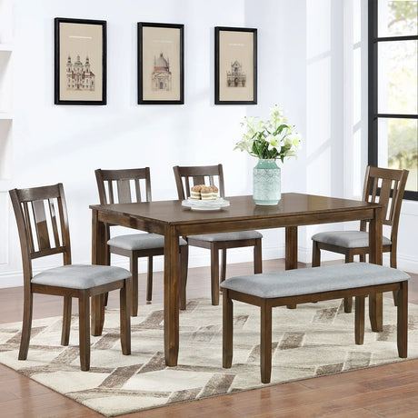 6-Piece Solid Wood Dining Table Set With Bench - Omega Lifestyles