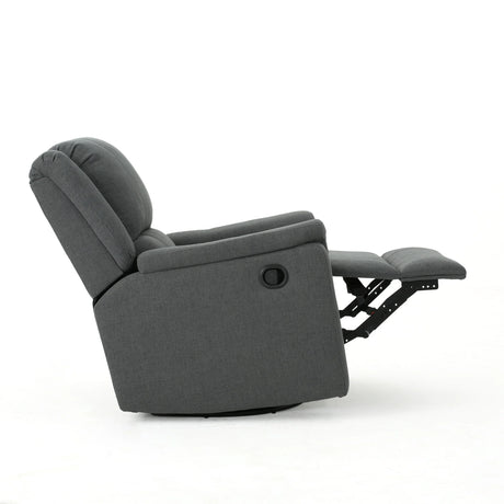 Charcoal Fabric Glider Recliner With Swivel And Manual Recline - Omega Lifestyles