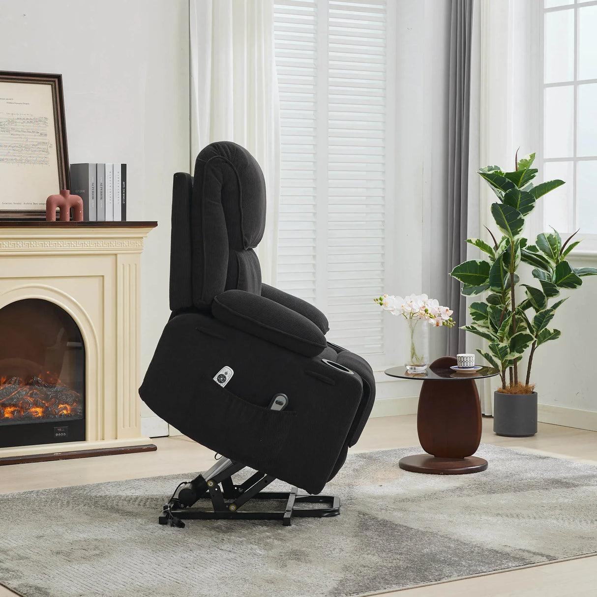 Medium-Firm Corduroy Remote-Controlled Heating Massage Recliner - Omega Lifestyles