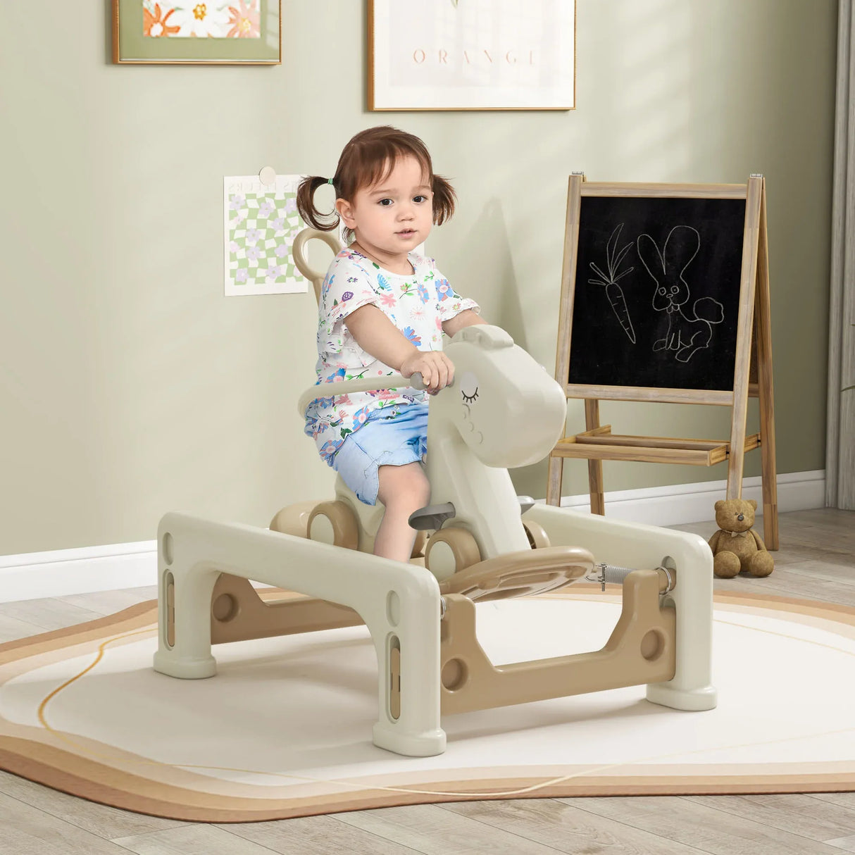 5-in-1 Toddler Rocking Horse Balance Bike Push Handle - Omega Lifestyles