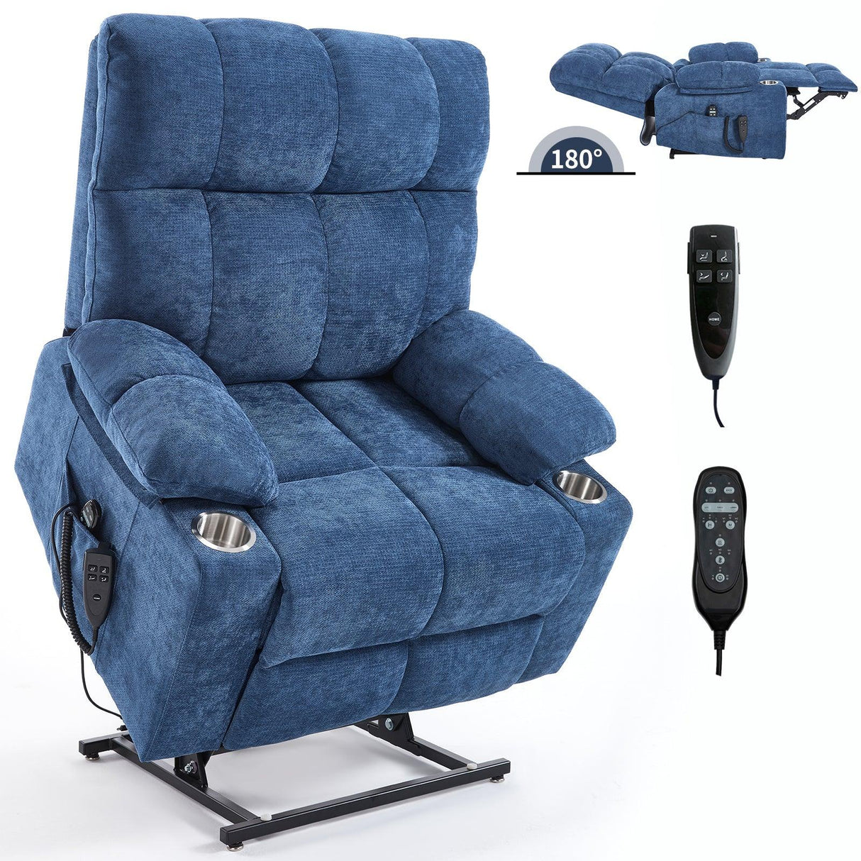 Blue Medium-Firm Power Lift Recliner Chair With Massage - Omega Lifestyles