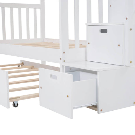 Stairway Twin-Over-Twin Full Bunk Bed With Trundle - Omega Lifestyles