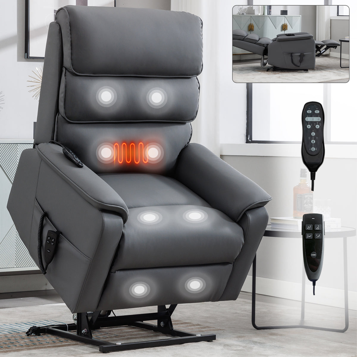 Power Lift Recliner Chair Dual Motor Massage Heat