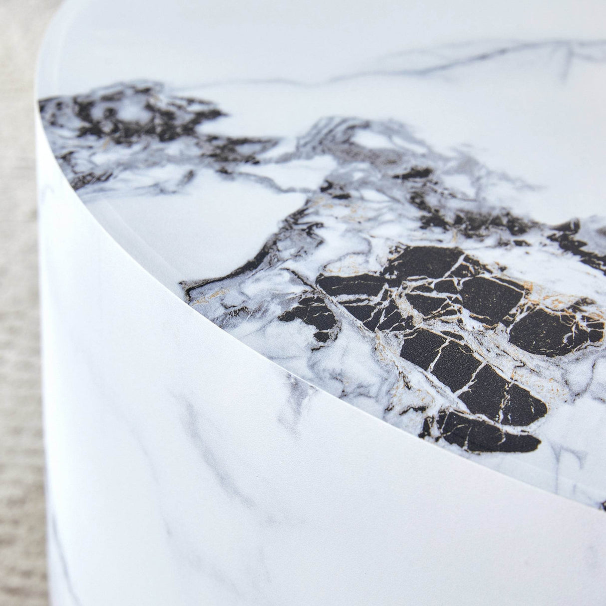 12-Inch White Patterned Cylindrical MDF Coffee Table - Omega Lifestyles