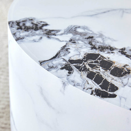 12-Inch White Patterned Cylindrical MDF Coffee Table - Omega Lifestyles