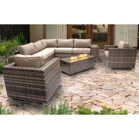 6-Person Grey Wicker Outdoor Seating Set With Fire Pit - Omega Lifestyles
