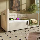 Twin Beige Velvet Upholstered Hydraulic Storage Bed Frame - Omega Lifestyles