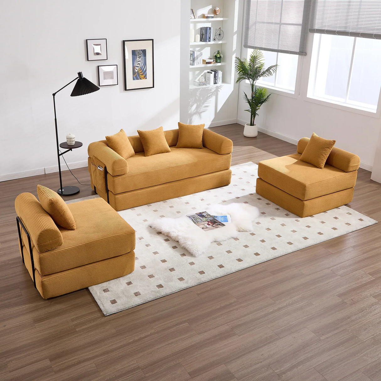 Convertible Corduroy Memory Foam Folding Sofa Bed - Omega Lifestyles