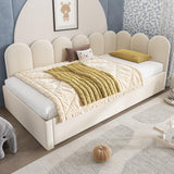 Beige Velvet L-Shaped Twin Daybed With Pull-Out Trundle - Omega Lifestyles