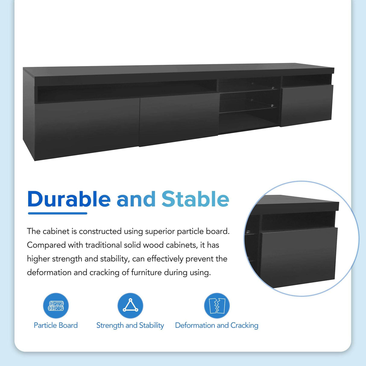 Modern Black Particle Board TV Stand With LED Lighting - Sleep Galleria