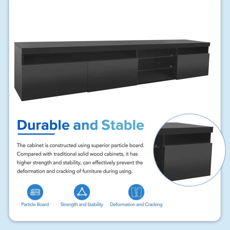 Modern Black Particle Board TV Stand With LED Lighting - Sleep Galleria