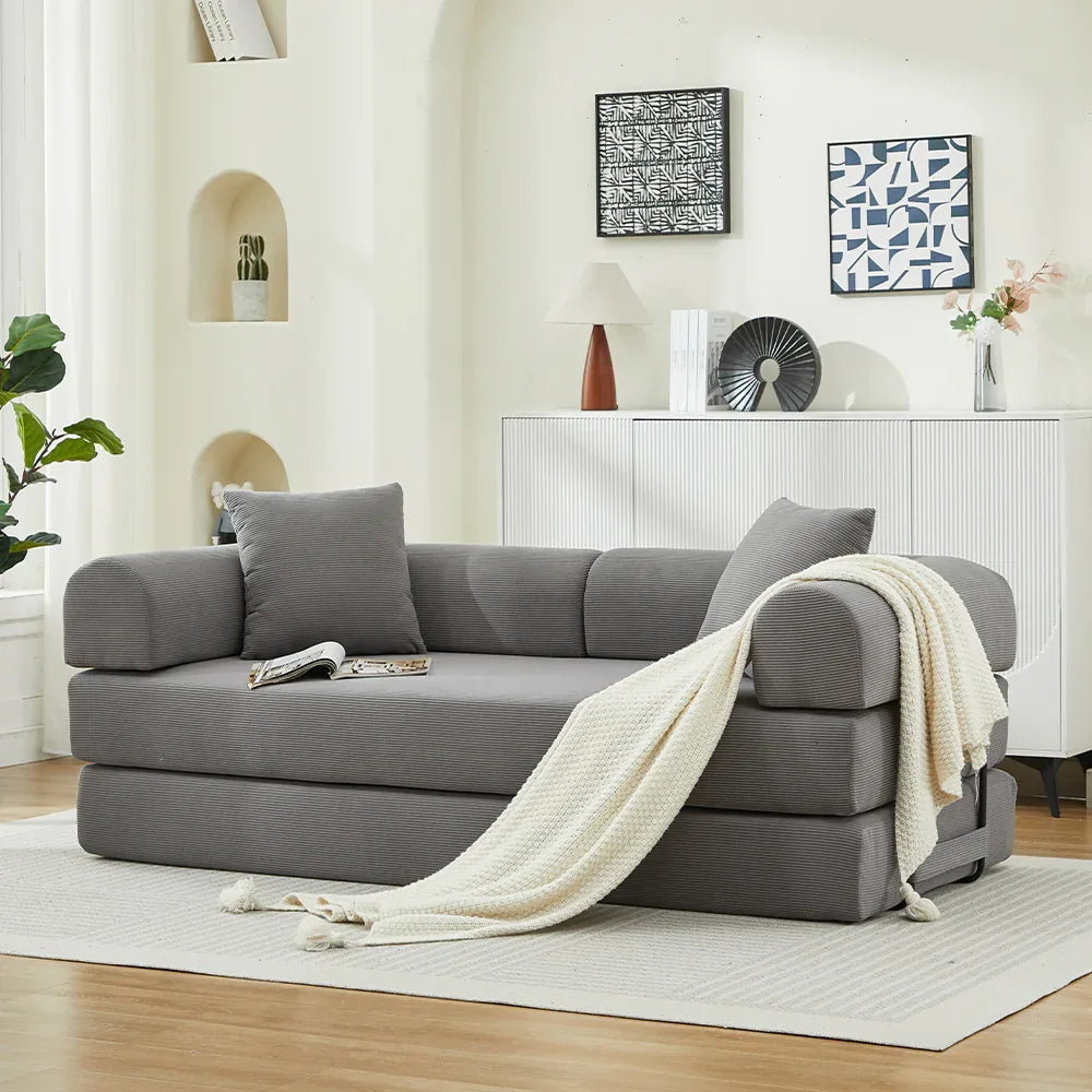 Corduroy Folding Sofa Bed With Foam Spring Mattress - Omega Lifestyles