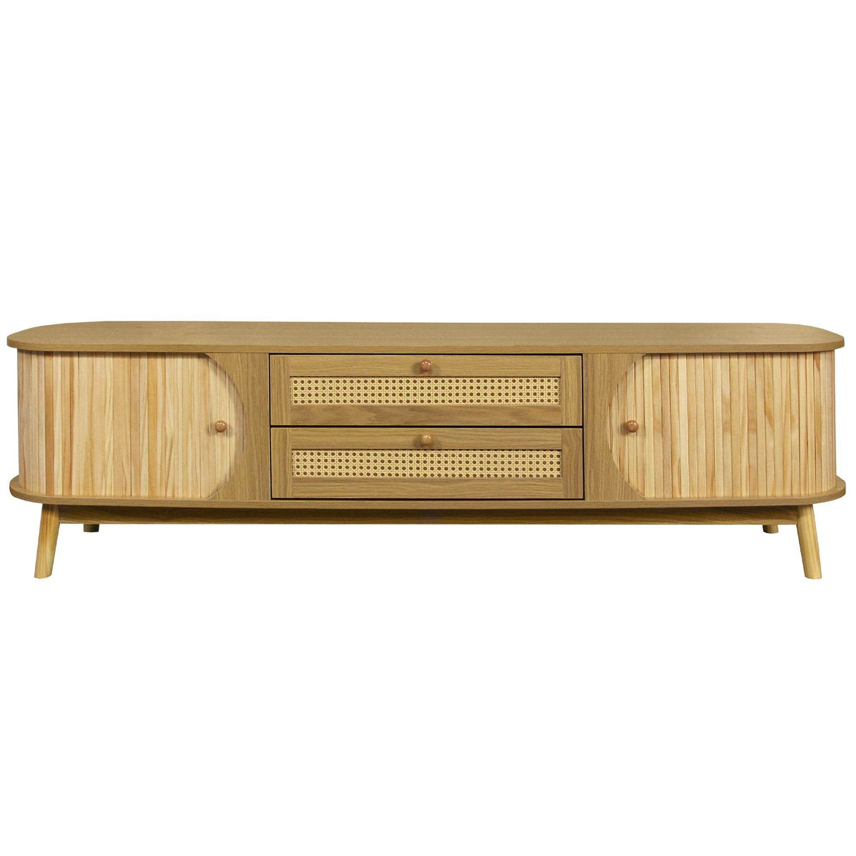 Rattan Solid Wood TV Stand With Storage Drawers - Sleep Galleria