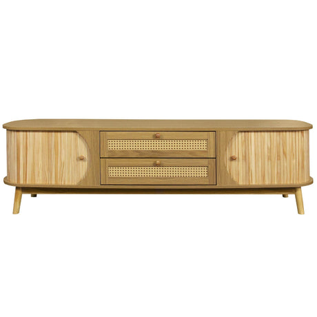 Rattan Solid Wood TV Stand With Storage Drawers - Sleep Galleria