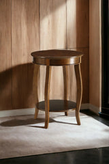 Walnut Finish Round Leg Accent Table With Shelf - Omega Lifestyles
