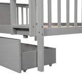 Full Over Full Solid Wood Gray Bunk Bed With Drawers - Omega Lifestyles
