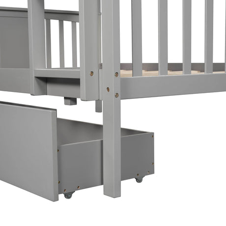 Full Over Full Solid Wood Gray Bunk Bed With Drawers - Omega Lifestyles