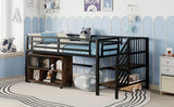 Twin Metal Low Loft Bed With Storage Cubby And Stairs - Omega Lifestyles