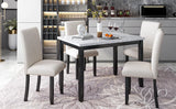 5-Piece Faux Marble Dining Table Set With Cushioned Chairs - Omega Lifestyles