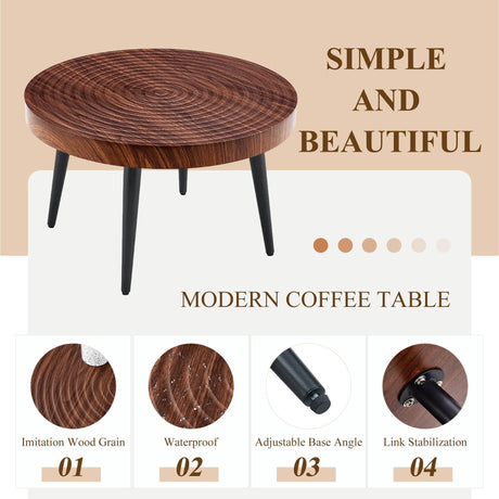 Modern Round MDF And Metal Walnut Coffee Table - Sleep Galleria