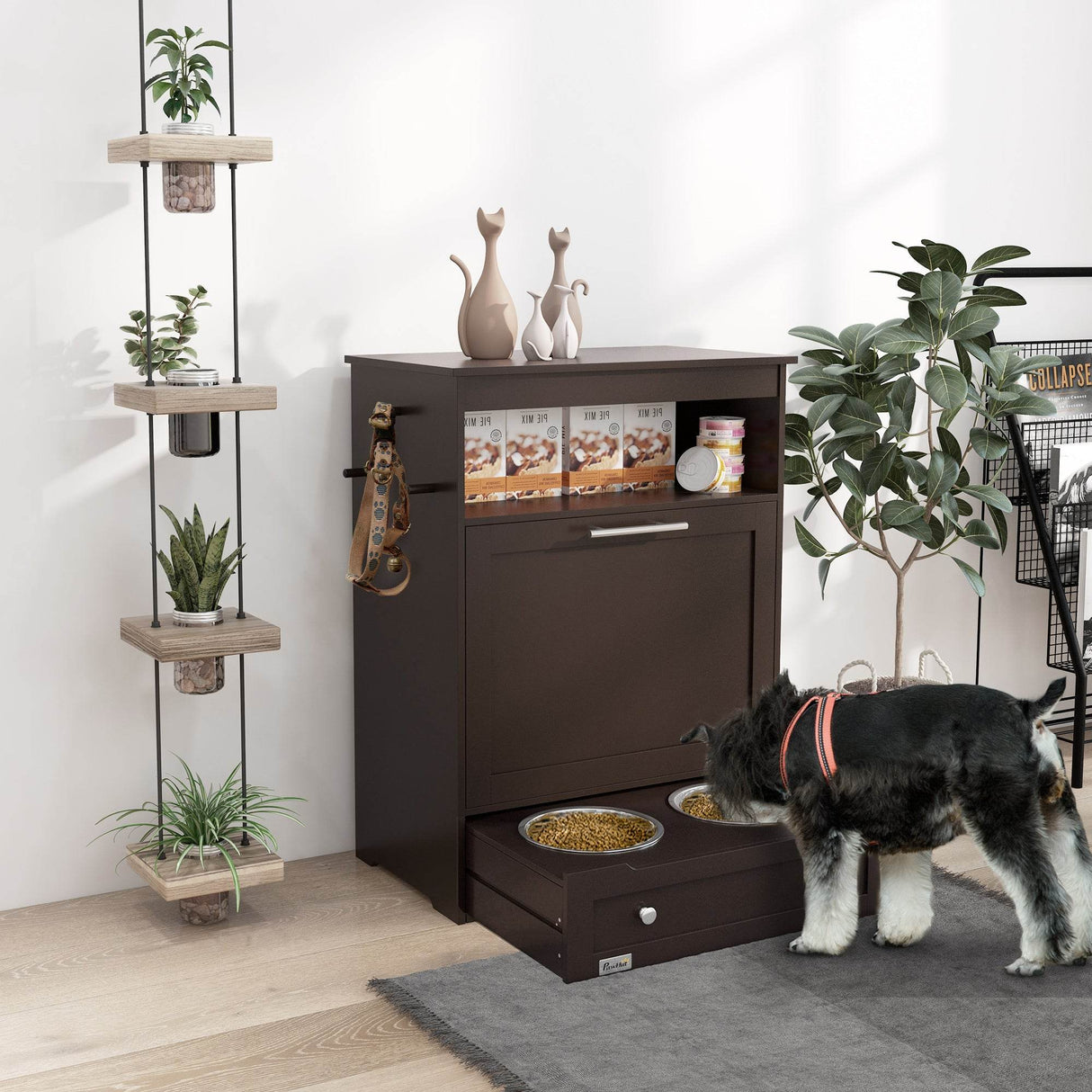 Pet Feeder Station With Storage Cabinet And Raised Bowls - Sleep Galleria