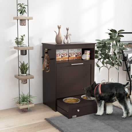 Pet Feeder Station With Storage Cabinet And Raised Bowls - Sleep Galleria