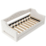 Twin XL Upholstered Linen Daybed With LED Trundle - Omega Lifestyles