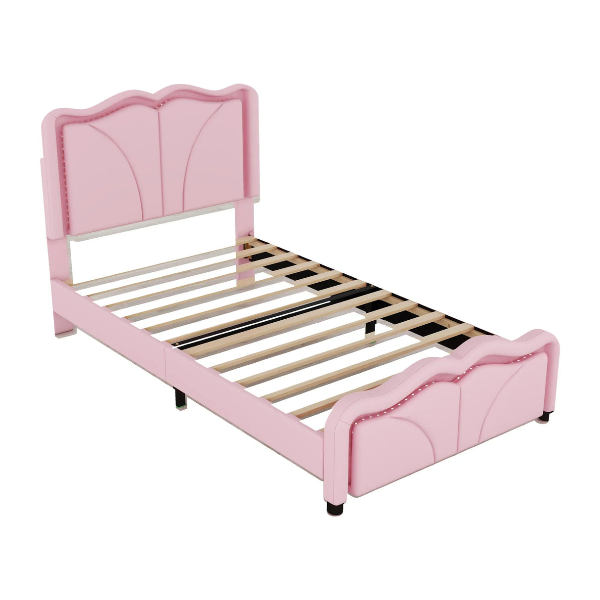 Twin Upholstered Platform Bed With Adjustable Headboard and LED Light Strips - Omega Lifestyles
