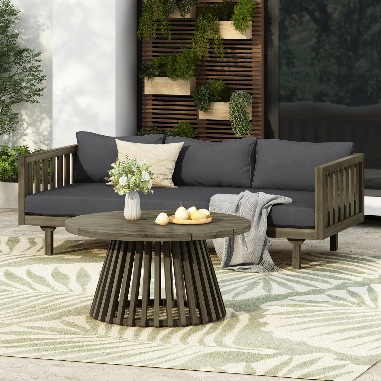 Acacia Wood Outdoor Patio Daybed And Coffee Table Set
