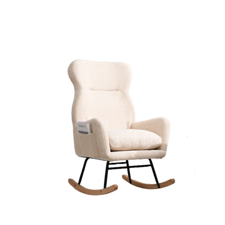 Beige Cotton Upholstered Ergonomic Rocking Chair - Omega Lifestyles
