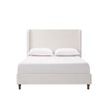 Queen Contemporary Cream White Chenille Upholstered Bed Frame - Omega Lifestyles
