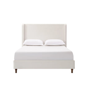 Queen Contemporary Cream White Chenille Upholstered Bed Frame - Omega Lifestyles