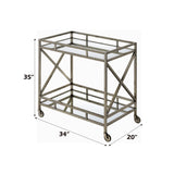 Antique Gold Mirrored Metal Serving Cart With Casters - Omega Lifestyles