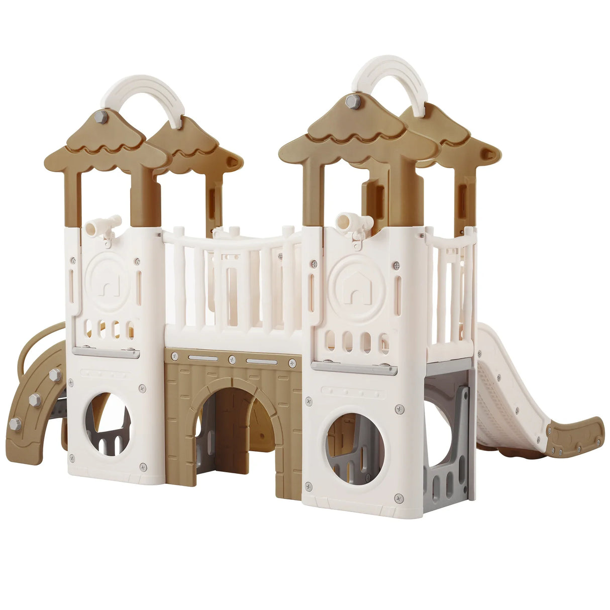 8-in-1 Toddler Freestanding Slide Climber Playset Brown - Omega Lifestyles