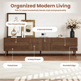 70-Inch Walnut Fluted Modern TV Stand With Storage - Omega Lifestyles