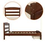 Twin Walnut Solid Wood Platform Bed Frame With Storage Drawer - Omega Lifestyles