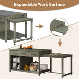 Expandable Retro Kitchen Island With Built-In Power Outlets - Omega Lifestyles