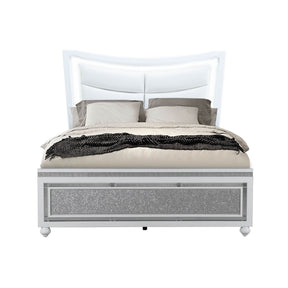 Contemporary Glam Panel Queen Bed Frame White Finish - Omega Lifestyles
