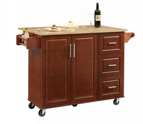 Rolling Kitchen Island Cart With Drop-Leaf Rubberwood Countertop - Omega Lifestyles