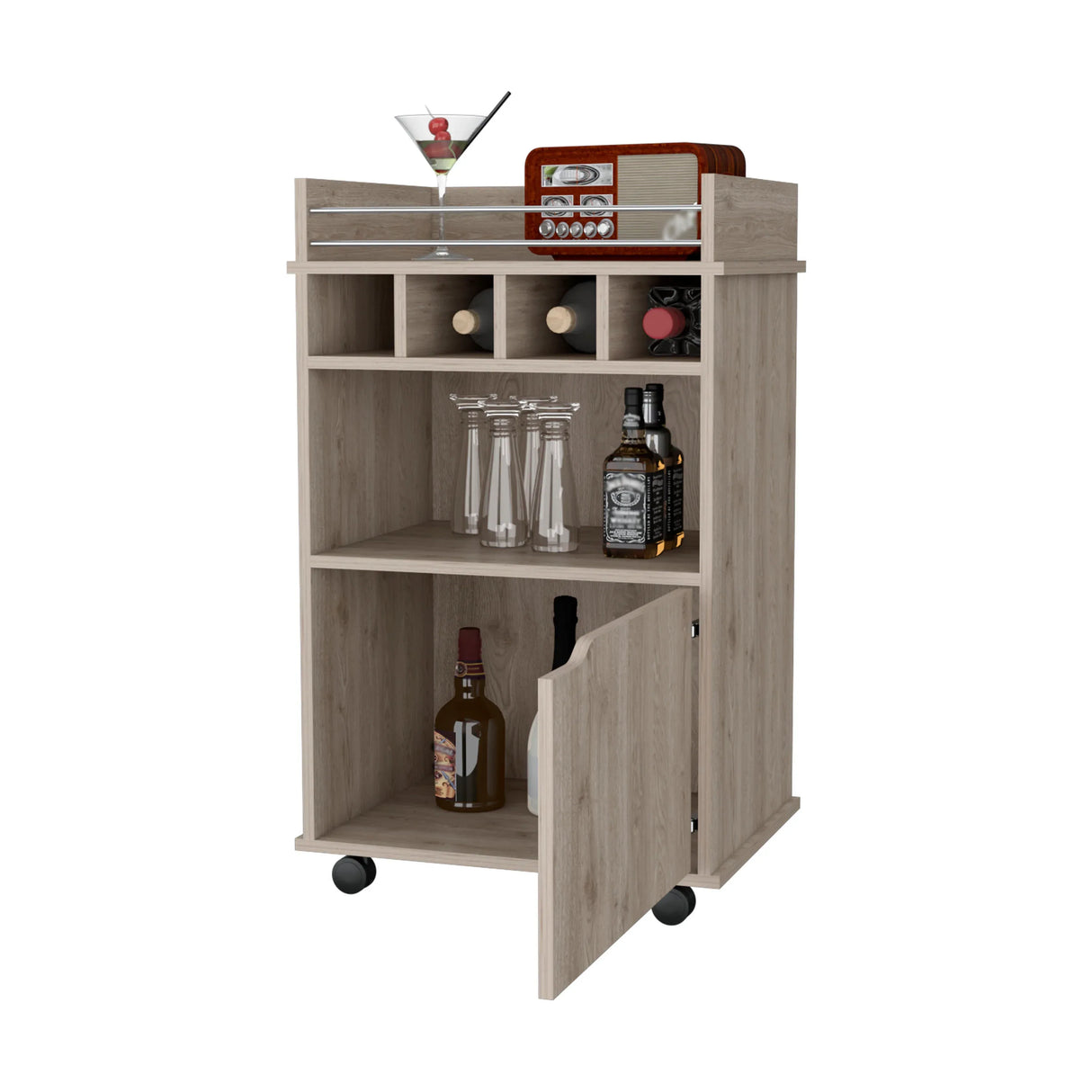 Modern Particle Board Wood Bar Cart With Wine Holders - Omega Lifestyles